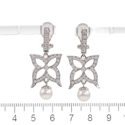 7.0mm Cultured Pearl & Diamond Earrings - 3