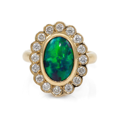 Black Opal and Diamond Ring