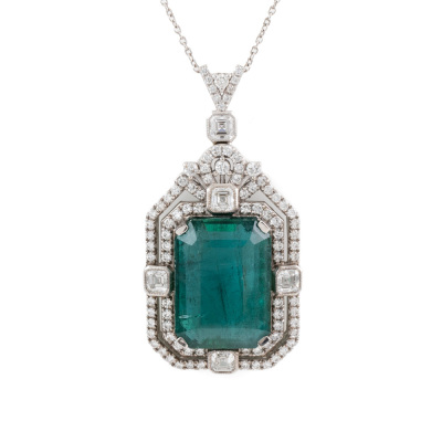 27.42ct Zambian Emerald & Diamond Pendant