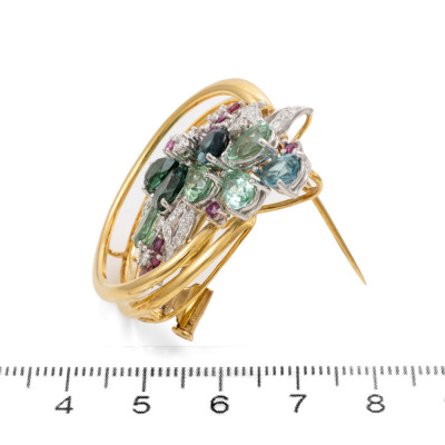 Tourmaline, Ruby & Diamond Brooch - 3