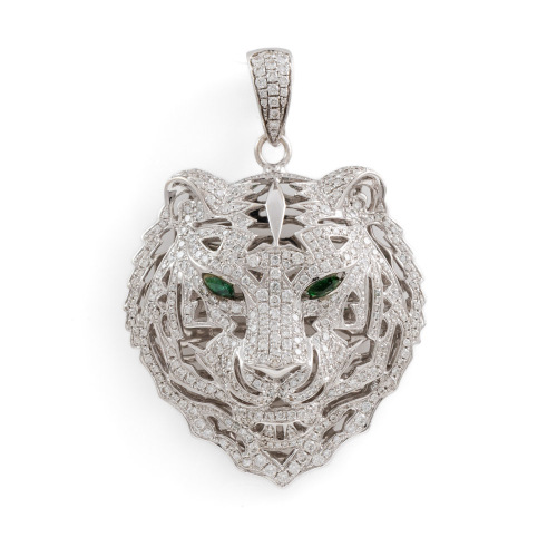 Emerald and Diamond Tiger Head Pendant