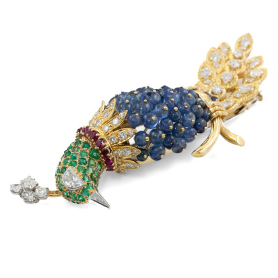 Mixed Gemstone Peacock Brooch - 7