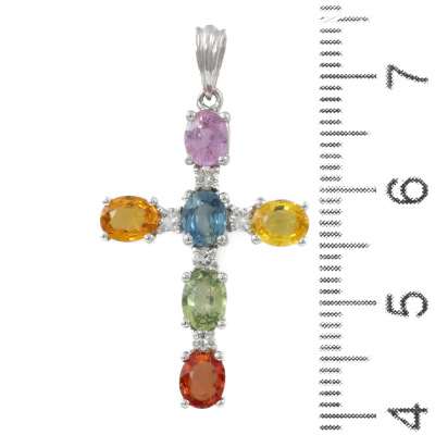 Sapphire and Diamond Cross Pendant - 3