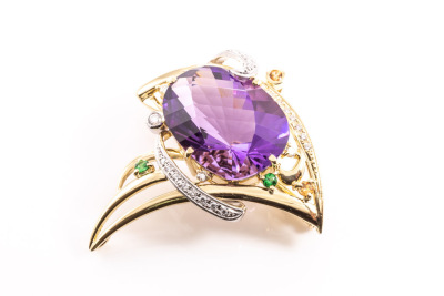 24.98ct Amethyst and Diamond Brooch