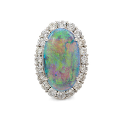 12.31ct Black Opal & Diamond Ring