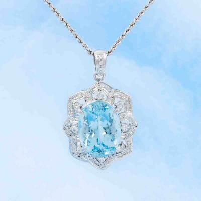 16.69ct Aquamarine & Diamond Pendant - 8