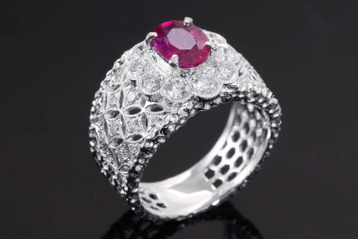 1.22ct Thai Ruby and Diamond Ring GIA - 6