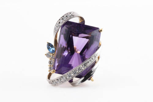 23.46ct Amethyst, Topaz and Diamond Ring