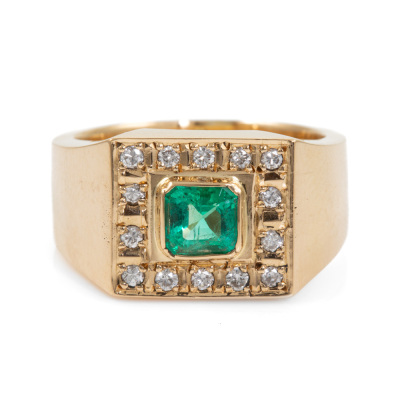 0.58ct Emerald & Diamond Mens Ring 23.3g