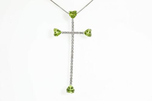 Peridot and Diamond Cross Pendant