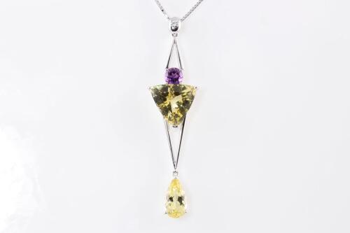 Quartz, Amethyst and Diamond Pendant