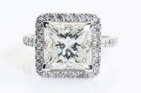 4.08ct Princess Cut Diamond Halo Ring GIA I SI2