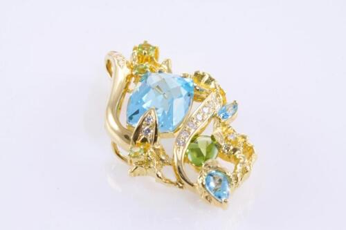 Topaz, Diamond and Peridot Brooch